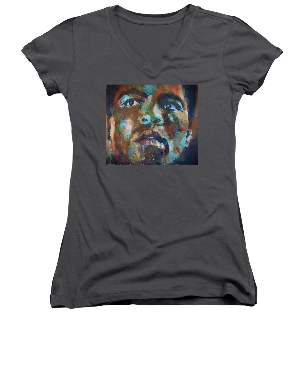 Muhammed Ali Women's V-Neck featuring the painting Muhammad Ali by Paul Lovering
