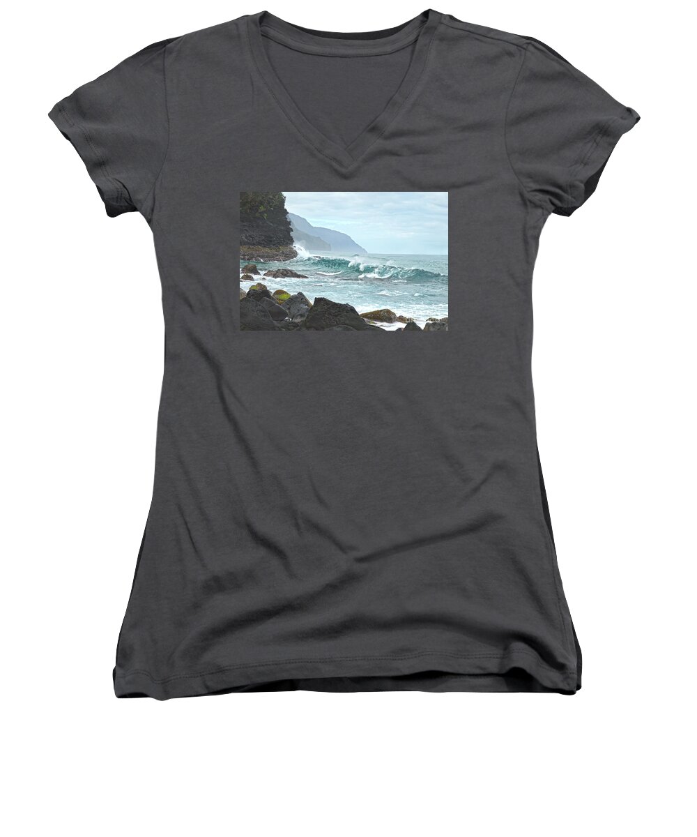 Na Pali Women's V-Neck featuring the photograph Na Pali Coast in Hawaii by Catherine Sherman