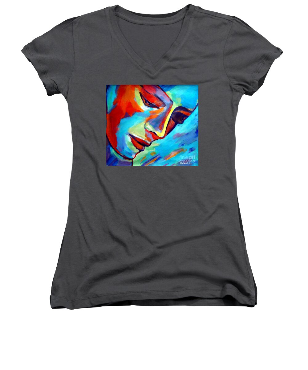 Art Women's V-Neck featuring the painting Near to the heart by Helena Wierzbicki