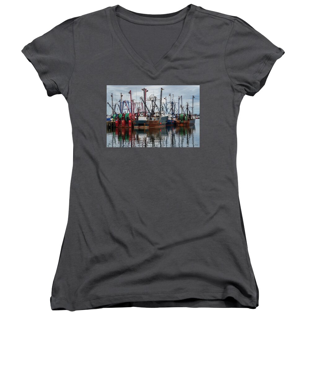 New Bedford Waterfront Women's V-Neck featuring the photograph New Bedford Waterfront XL Color by David Gordon