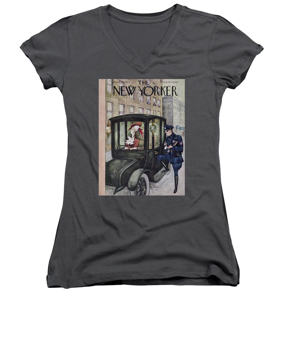 Cover Women's V-Neck featuring the painting New Yorker April 10, 1943 by Mary Petty
