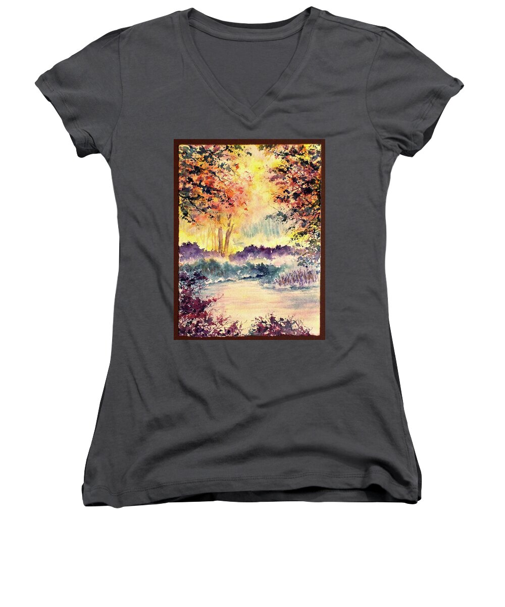 Watercolor Women's V-Neck featuring the painting North Woods Autumn by Carolyn Rosenberger