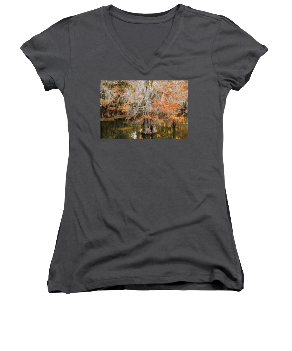 Caddo Lake Women's V-Neck featuring the photograph Old Cypress by Iris Greenwell