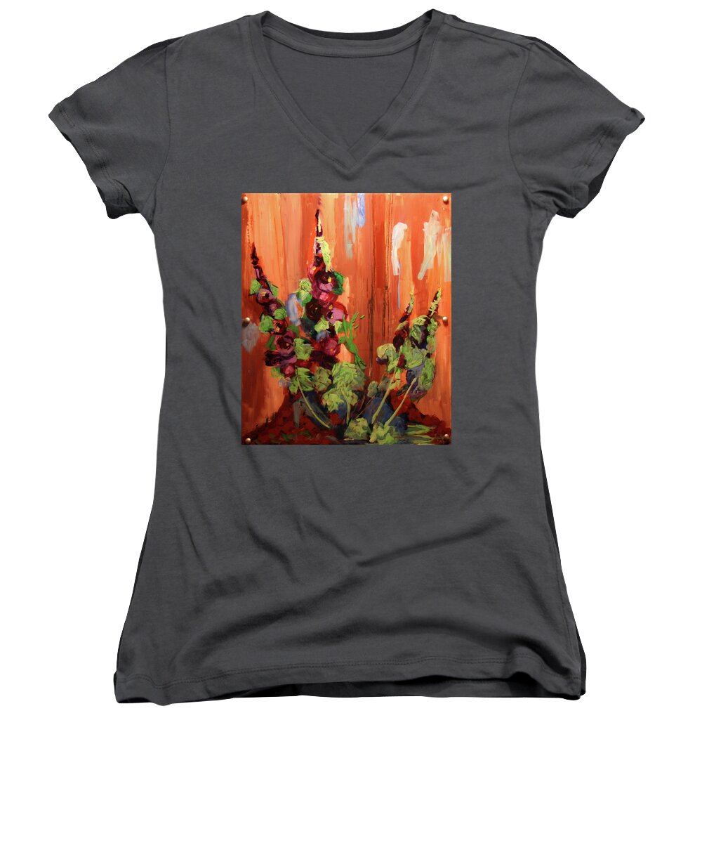 Flowers Women's V-Neck featuring the painting Old Friends by Marilyn Quigley