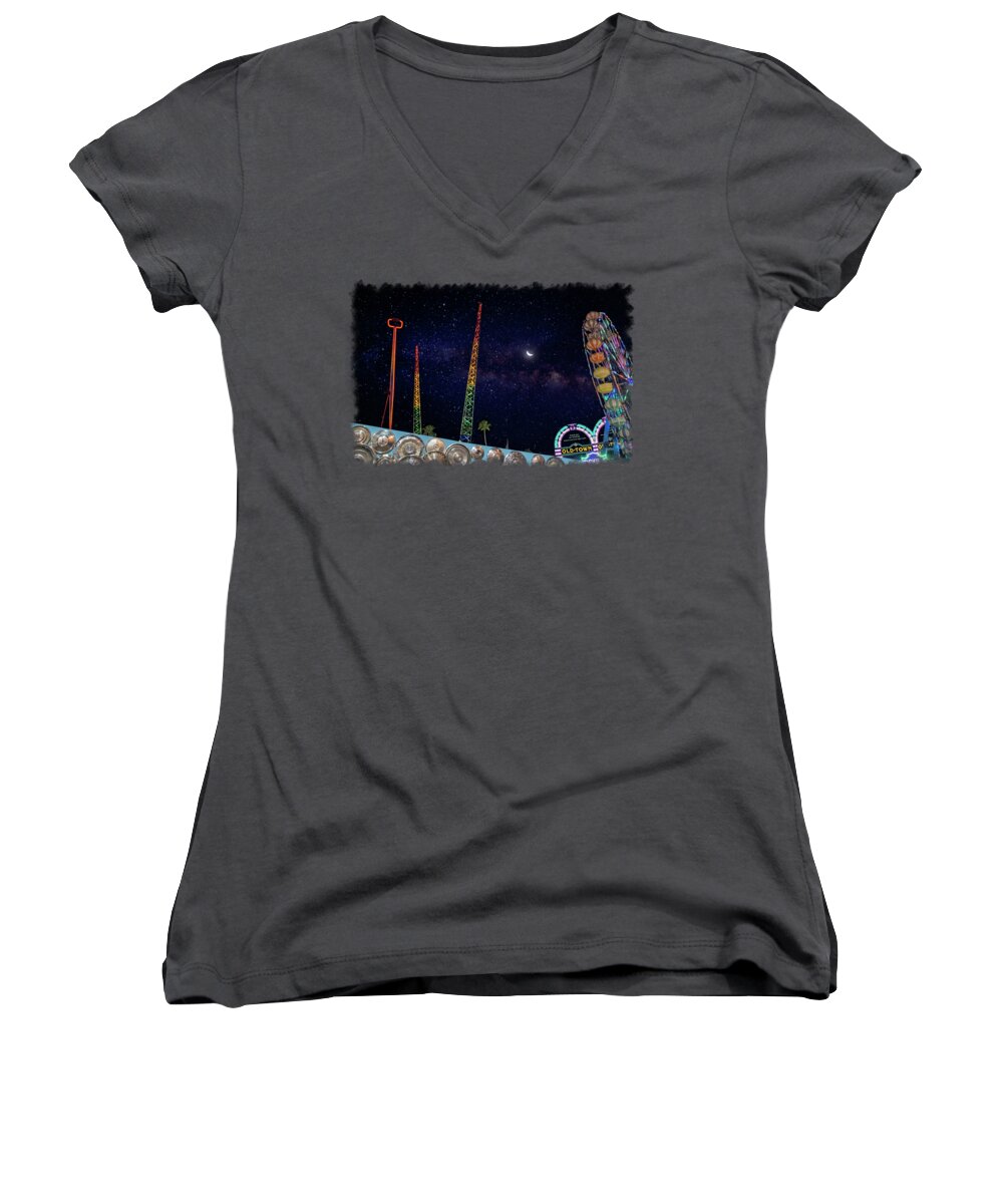 Old Town Women's V-Neck featuring the photograph Old Town Under the Stars, Kissimmee, Florida by John Twynam