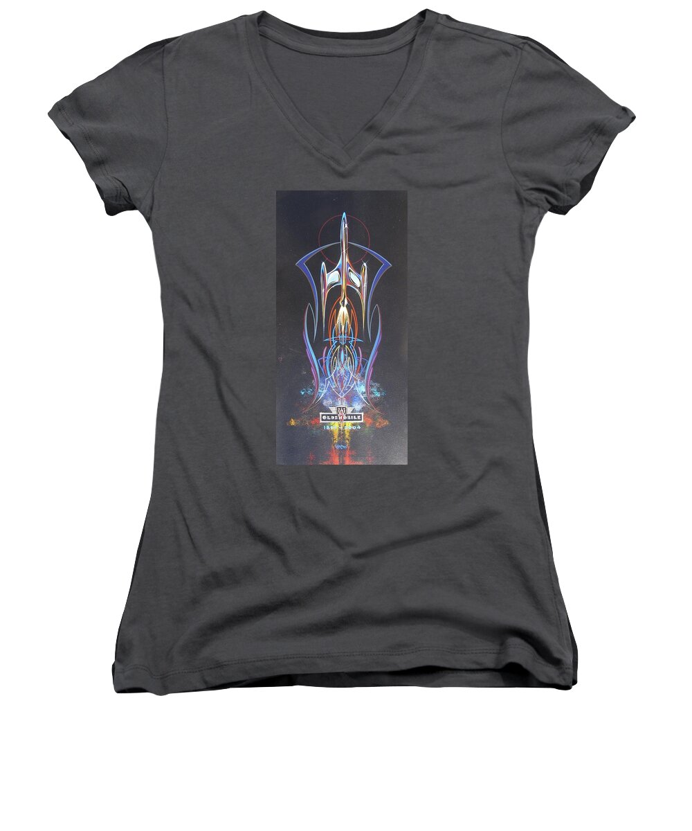 Rocket 88 Women's V-Neck featuring the painting Oldsmobile Tribute by Alan Johnson