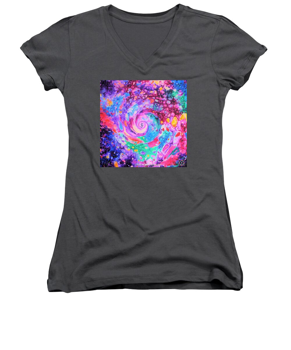 Contemporary Women's V-Neck featuring the painting OM. Crown Chakra. Series Healing Chakras by Helen Kagan