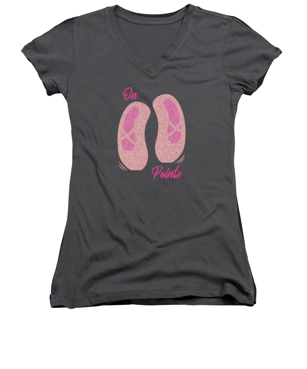 On Pointe Women's V-Neck featuring the painting On Pointe, Ballet, Ballet Shoes, Pointe Shoes, Toe Shoes, by David Millenheft
