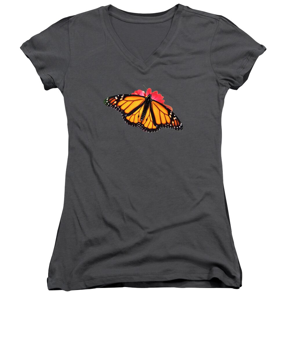 Monarch Butterfly Women's V-Neck featuring the photograph Orange Drift Monarch Butterfly by Christina Rollo