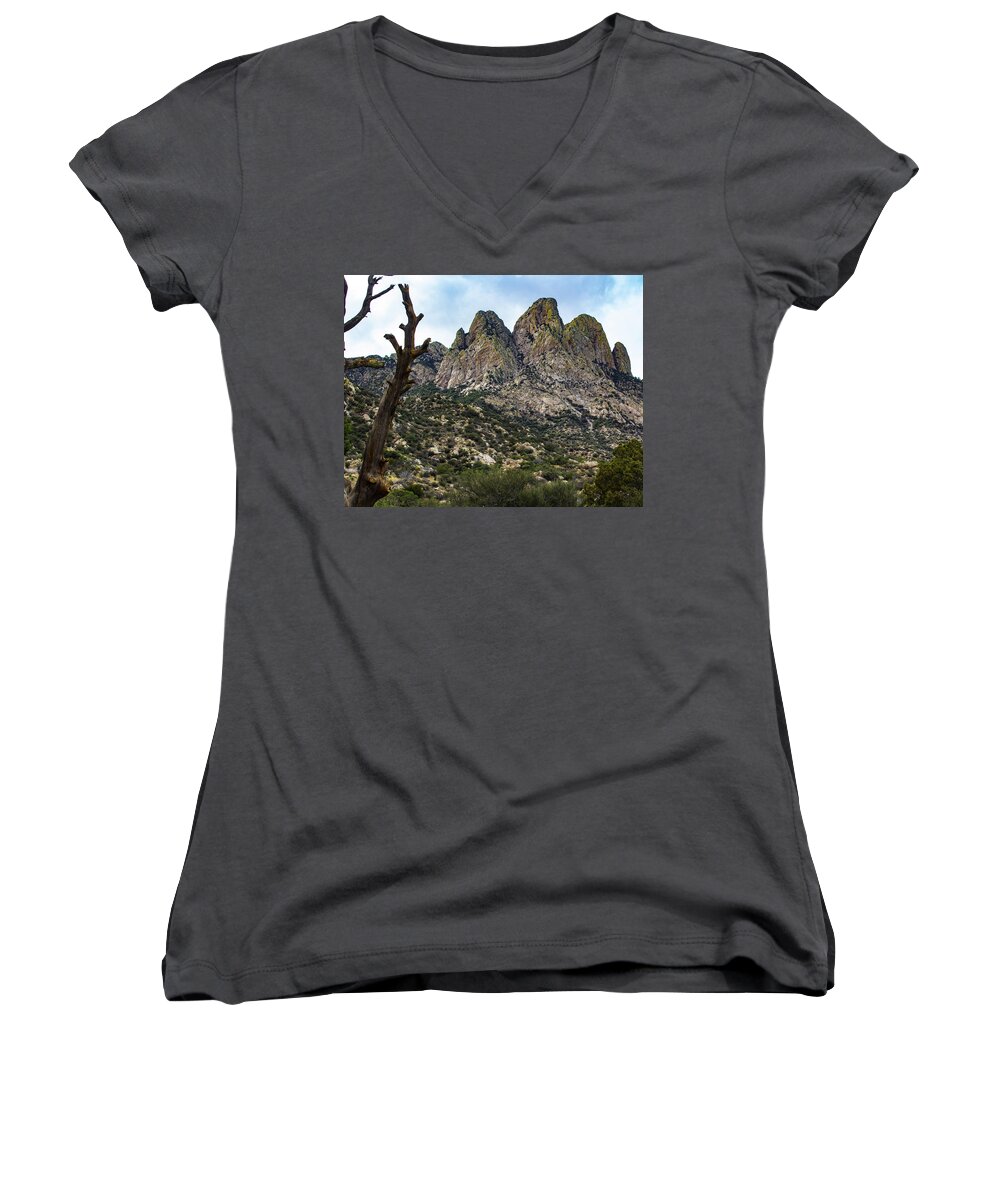 Organ Mountains Women's V-Neck featuring the photograph Organ Mountains NM by Elaine Webster