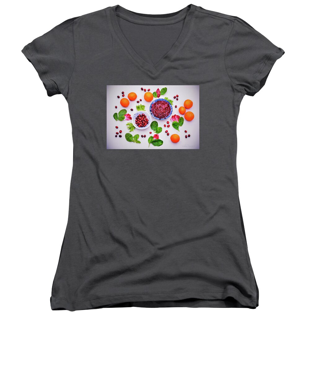 Still Life Women's V-Neck featuring the photograph Organic Cranberries and Sauce by Brian Tada