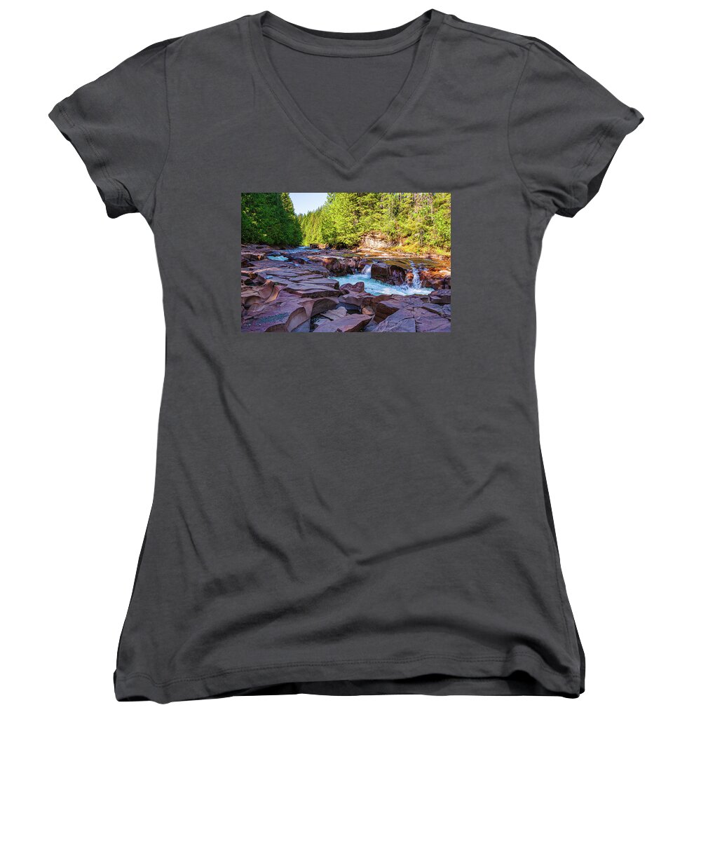 Landscapes Women's V-Neck featuring the photograph Oyster River Pot Holes - 1 by Claude Dalley
