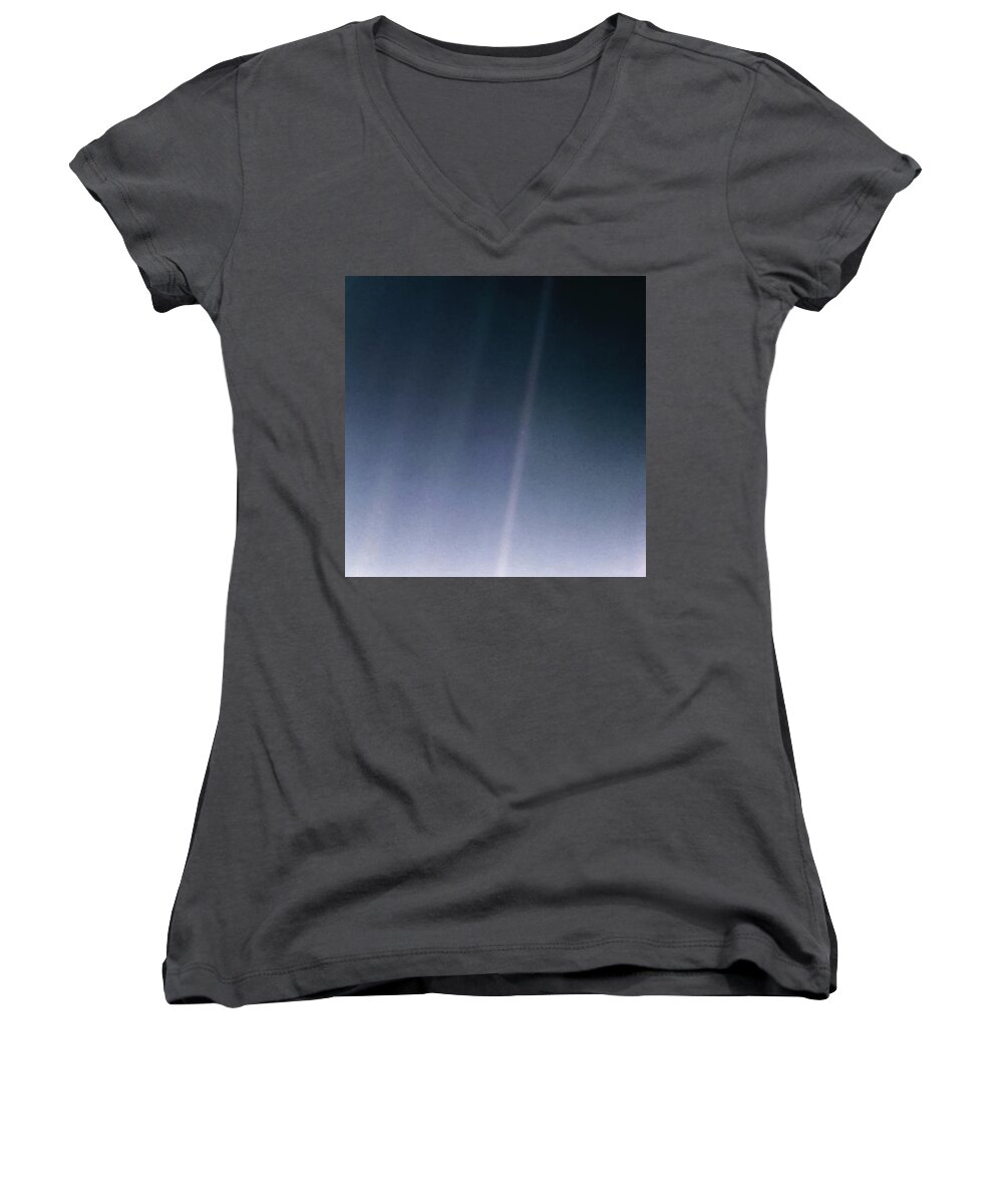 Earth Women's V-Neck featuring the photograph Pale Blue Dot Revisited by Eric Glaser