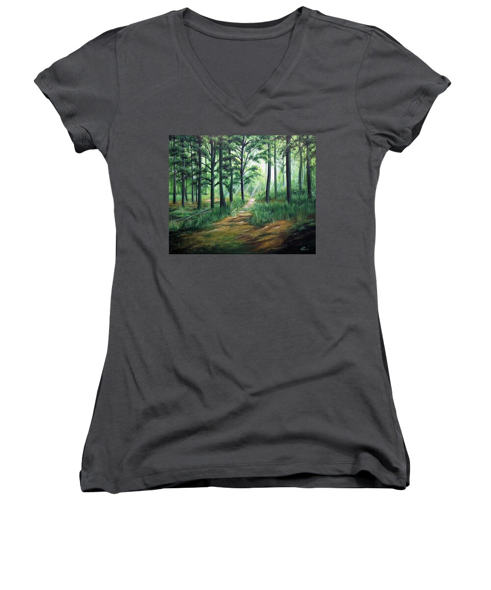 Forrest Women's V-Neck featuring the painting Pathways by William Love