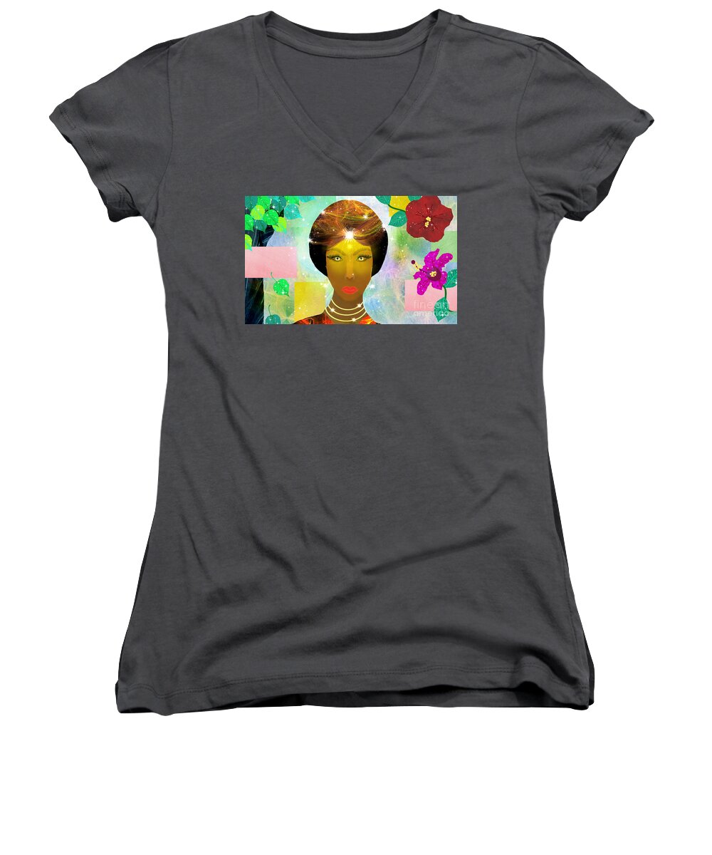 Woman Women's V-Neck featuring the mixed media Personal Truth by Diamante Lavendar