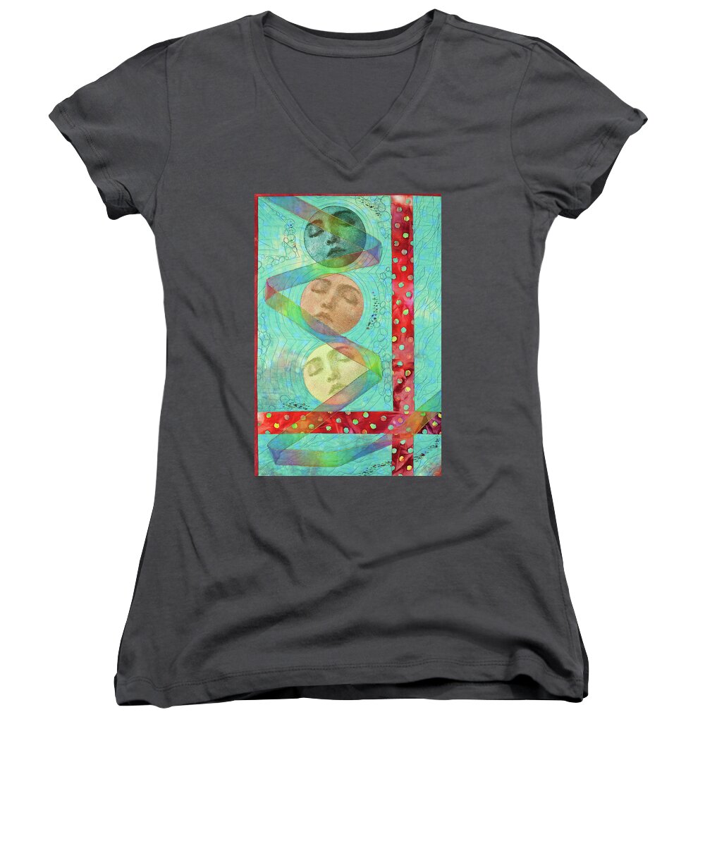 Phases Women's V-Neck featuring the mixed media Phases 2 by Vivian Aumond