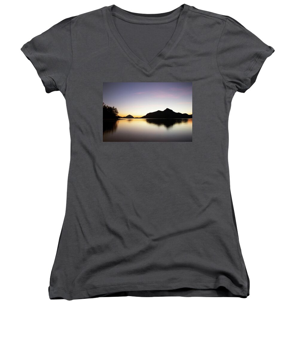 Sunset Women's V-Neck featuring the photograph Porteau Cove Shimmer by Monte Arnold