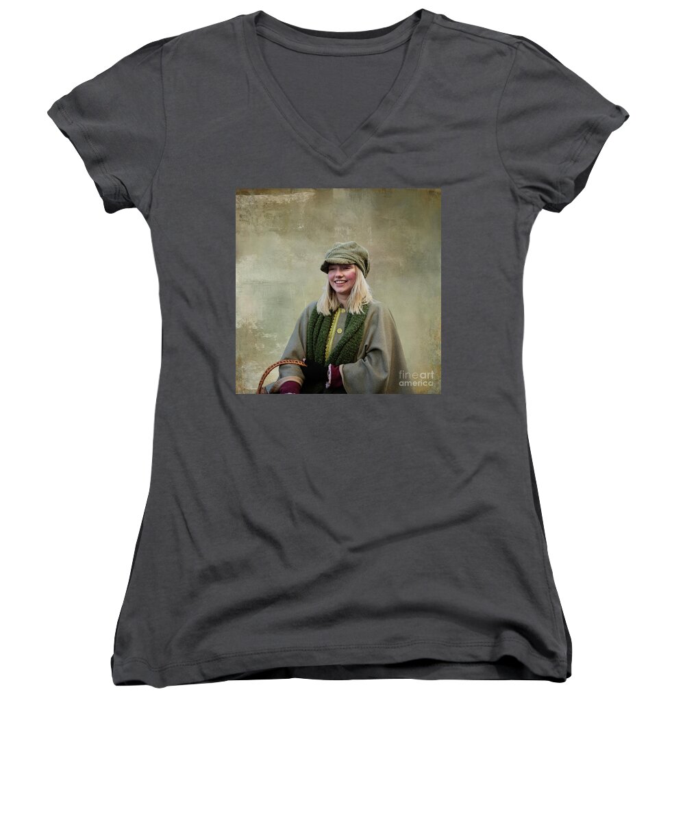 Portrait Women's V-Neck featuring the photograph Portrait of a Dickens Character by Eva Lechner
