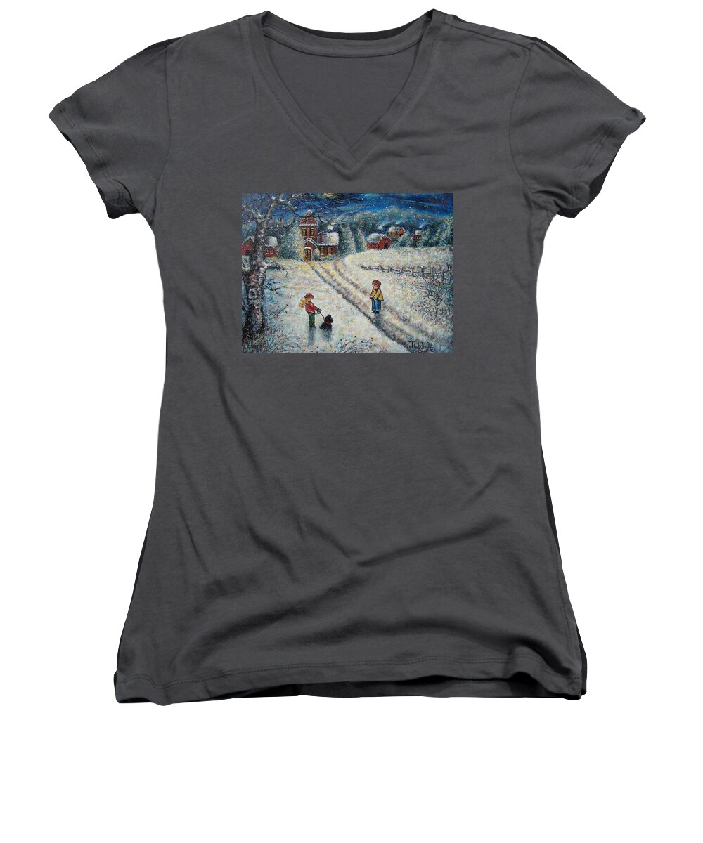 Landscape Women's V-Neck featuring the painting Puff and Kassidy by Natalie Holland