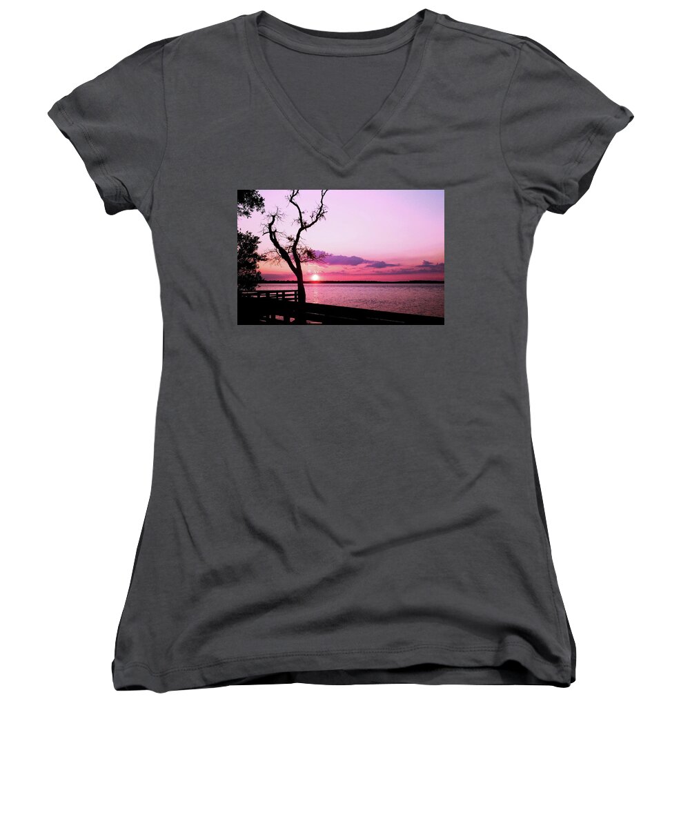 Landscape Women's V-Neck featuring the photograph Purple Coastal Sunset by Sharon Williams Eng
