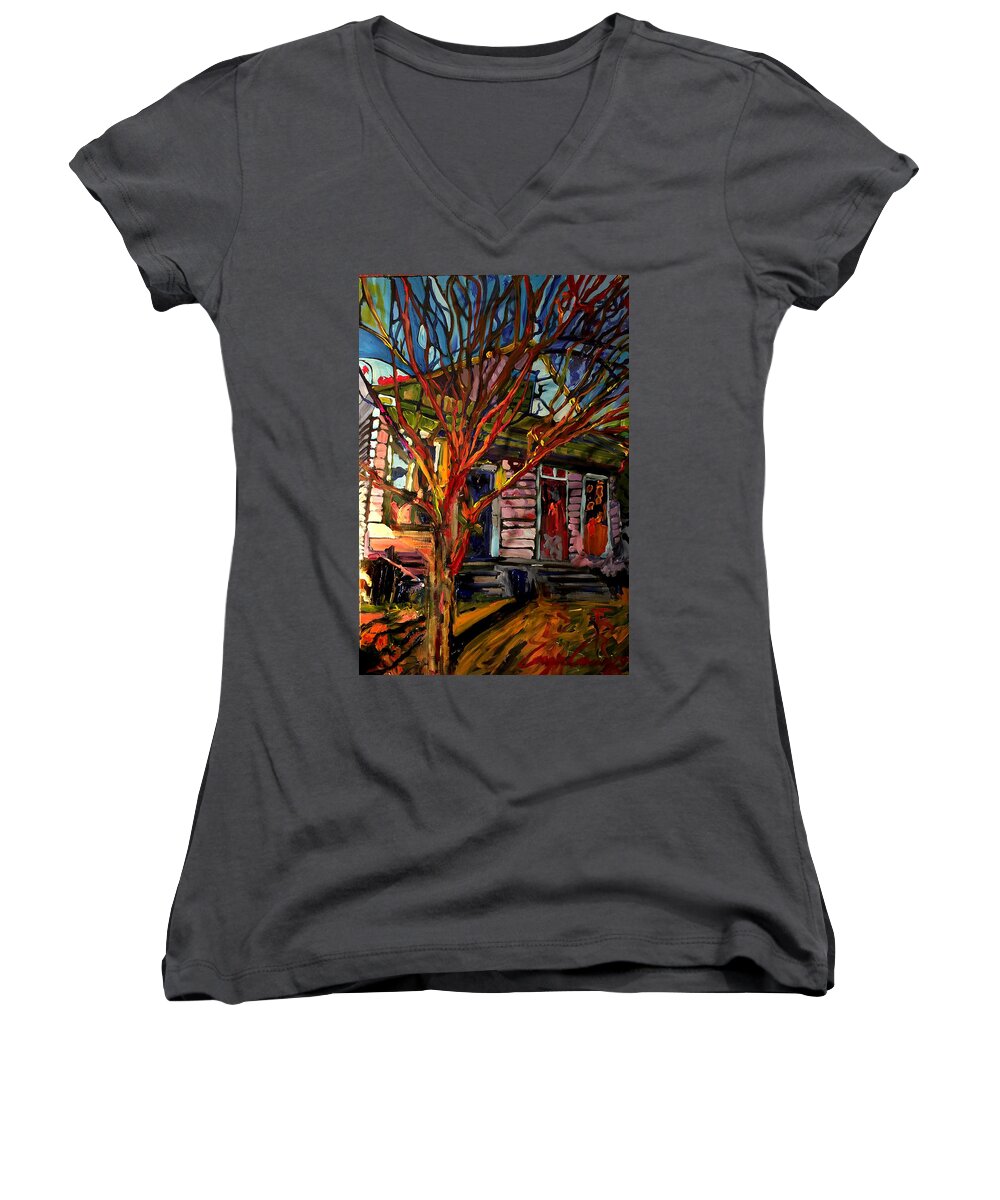 Purple Love House Women's V-Neck featuring the painting Purple Love by Amzie Adams