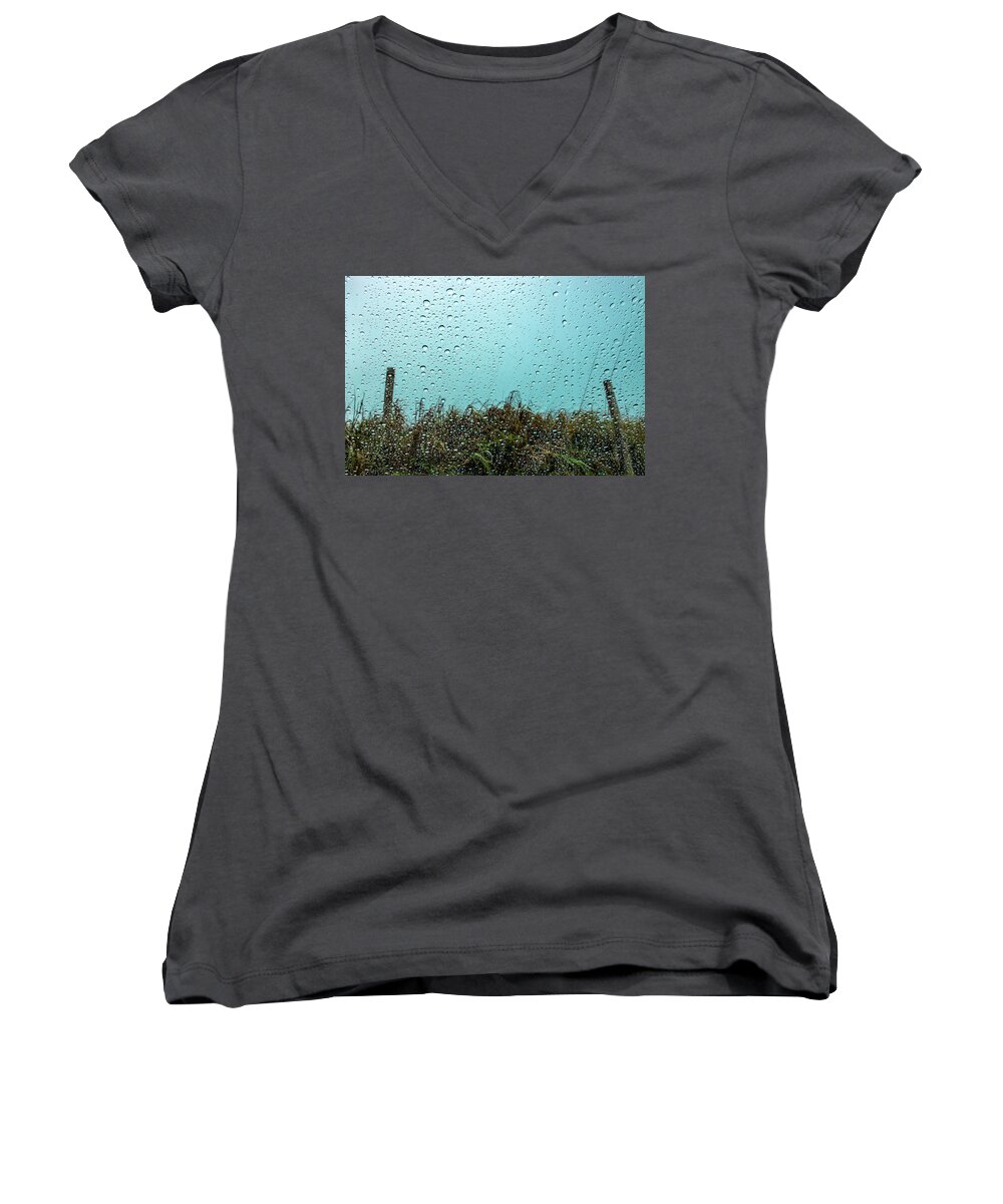 Beaches Women's V-Neck featuring the photograph Rainy Windshield Sand Dune by Blair Damson