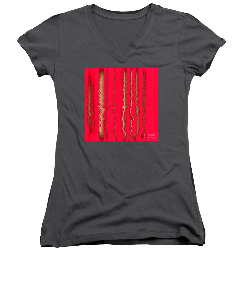 500 Views Women's V-Neck featuring the photograph Red and Gold Fluid by Jenny Revitz Soper