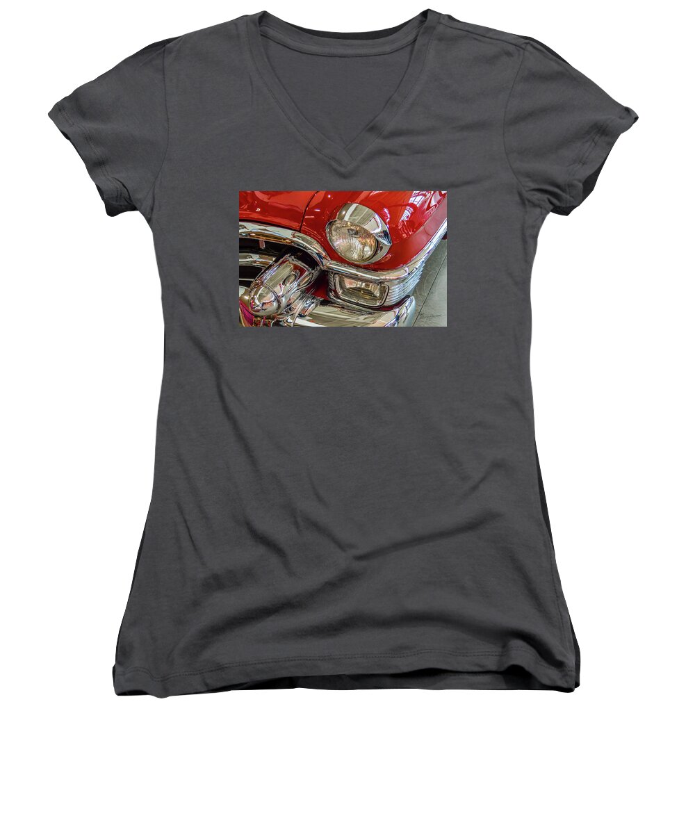 Cars Women's V-Neck featuring the photograph Red Classic Car detail by Tom Brickhouse