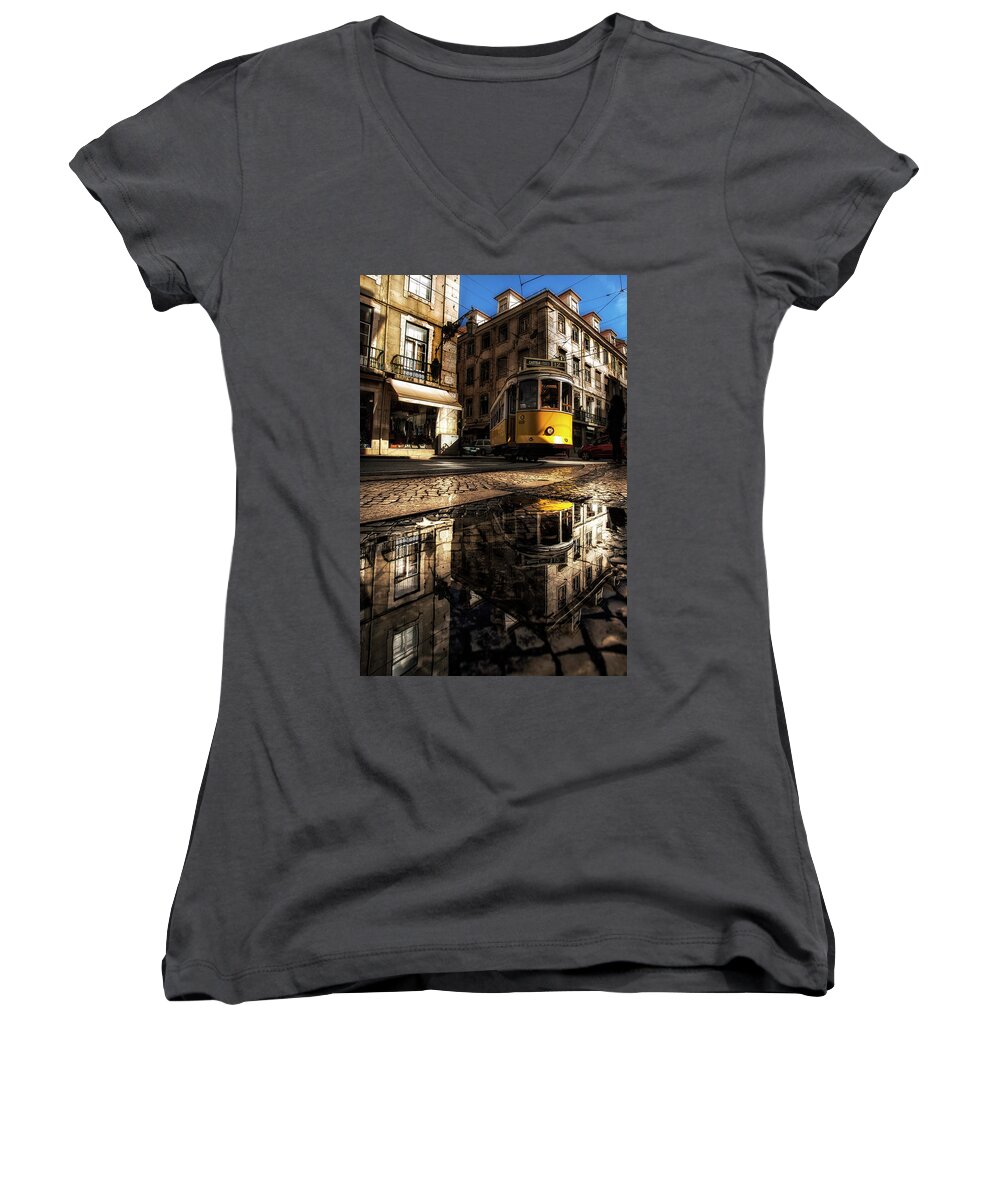 Tram12 Women's V-Neck featuring the photograph Reflected by Jorge Maia
