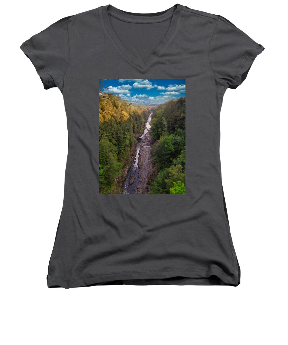 River View Digital Art Women's V-Neck featuring the digital art River View Gorge by Don Wright
