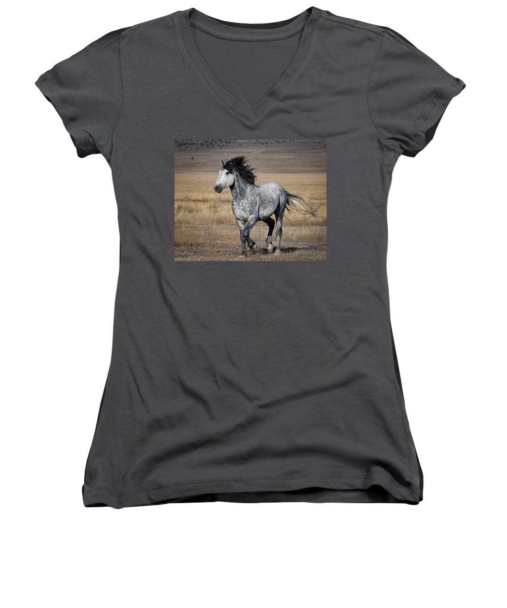 Wild Horses Women's V-Neck featuring the photograph Running with the wind by Mary Hone