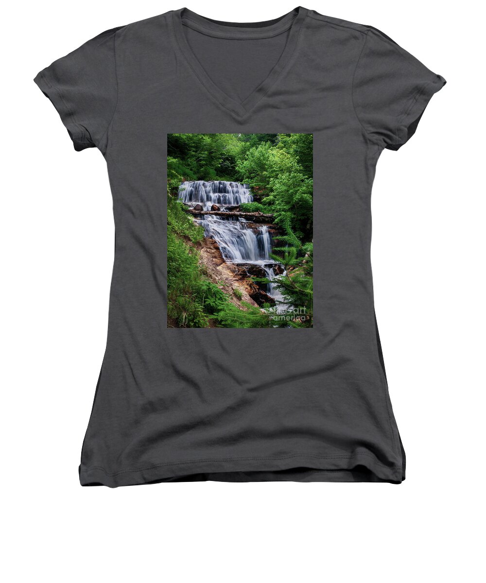 Water Falls Women's V-Neck featuring the photograph Sable Falls by Nick Zelinsky Jr