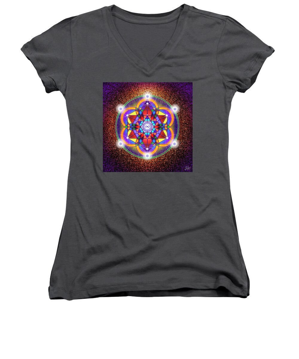 Endre Women's V-Neck featuring the digital art Sacred Geometry 791 by Endre Balogh