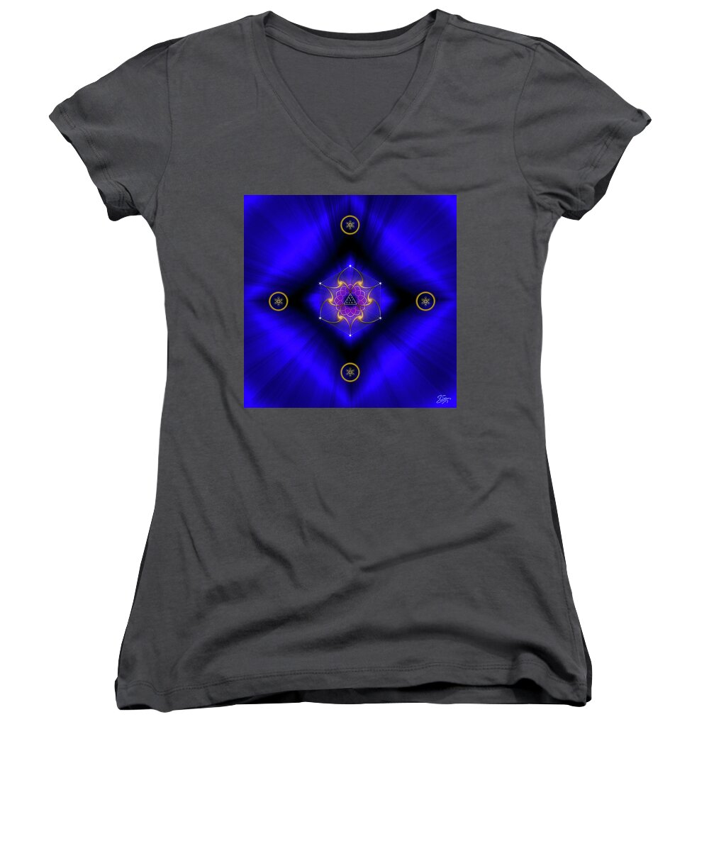 Endre Women's V-Neck featuring the digital art Sacred Geometry 812 by Endre Balogh