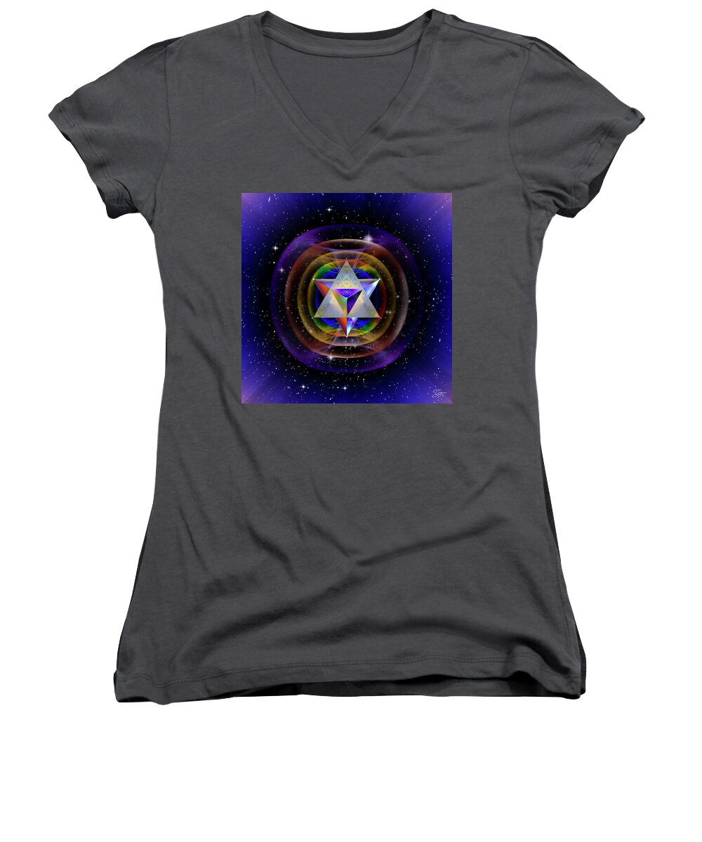 Endre Women's V-Neck featuring the digital art Sacred Geometry 850 by Endre Balogh