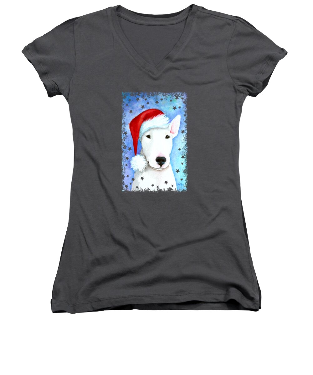 Noewi Women's V-Neck featuring the painting Santa Bully by Jindra Noewi