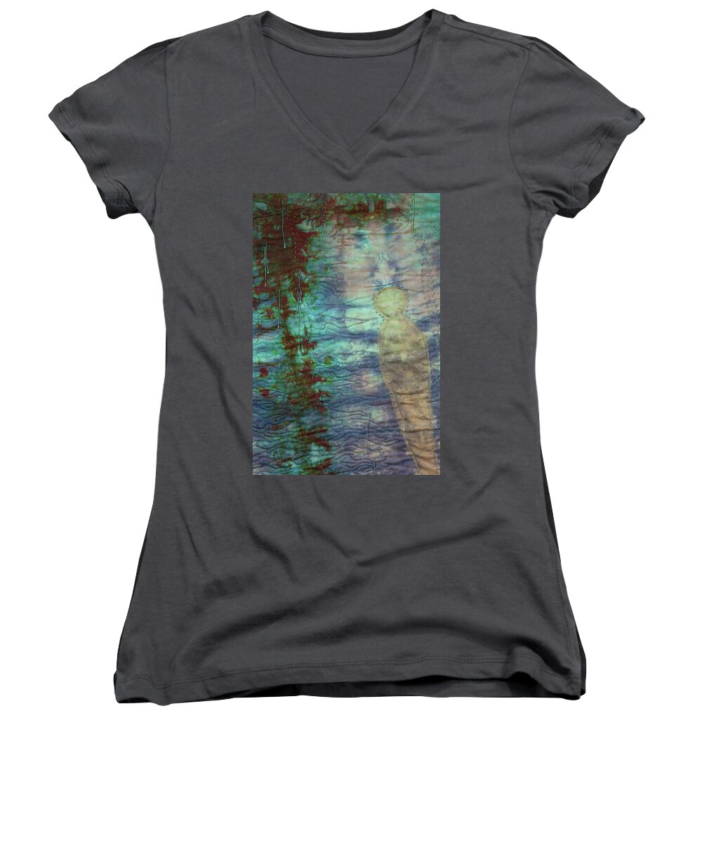 Shadow In The Sand Detail Women's V-Neck featuring the mixed media Shadow in the Sand 2 by Vivian Aumond