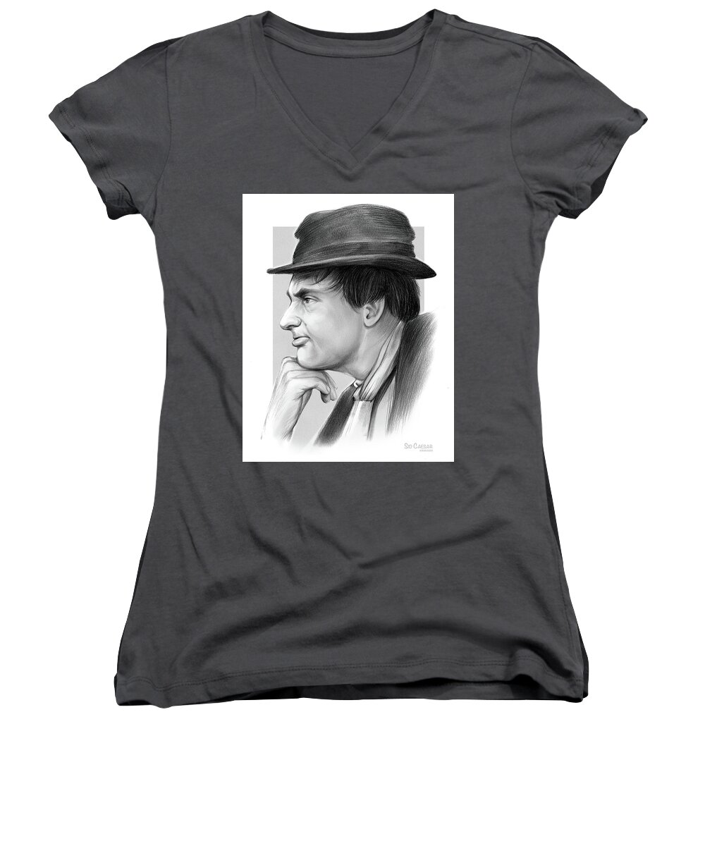 Sid Caesar Women's V-Neck featuring the drawing Sid by Greg Joens