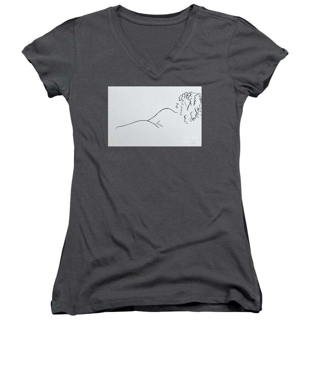 Sumi Ink Women's V-Neck featuring the drawing Side view by M Bellavia