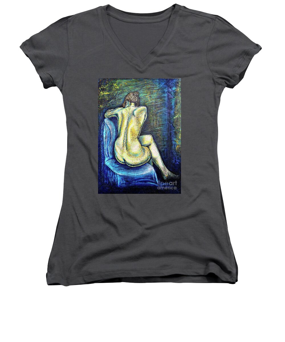 Nude Women's V-Neck featuring the painting Silhouette 2 by Viktor Lazarev