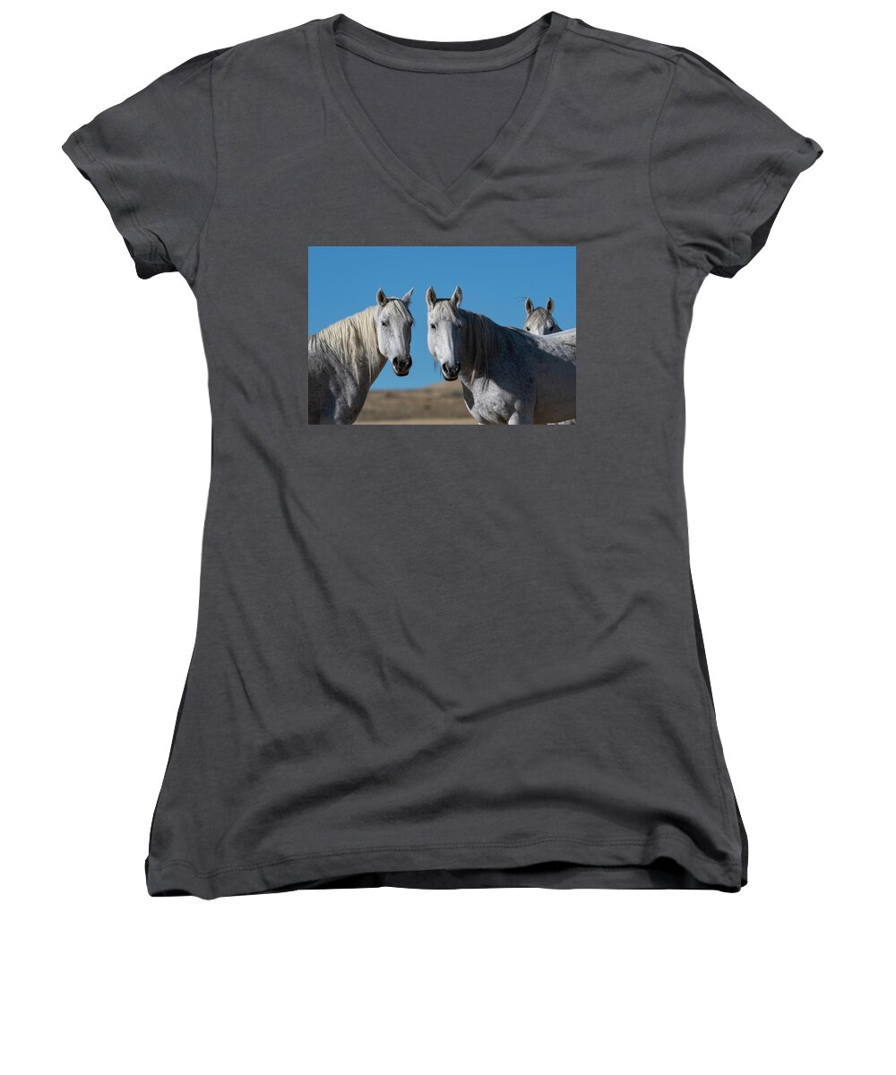 Wild Horses Women's V-Neck featuring the photograph Sisters in Life by Mary Hone