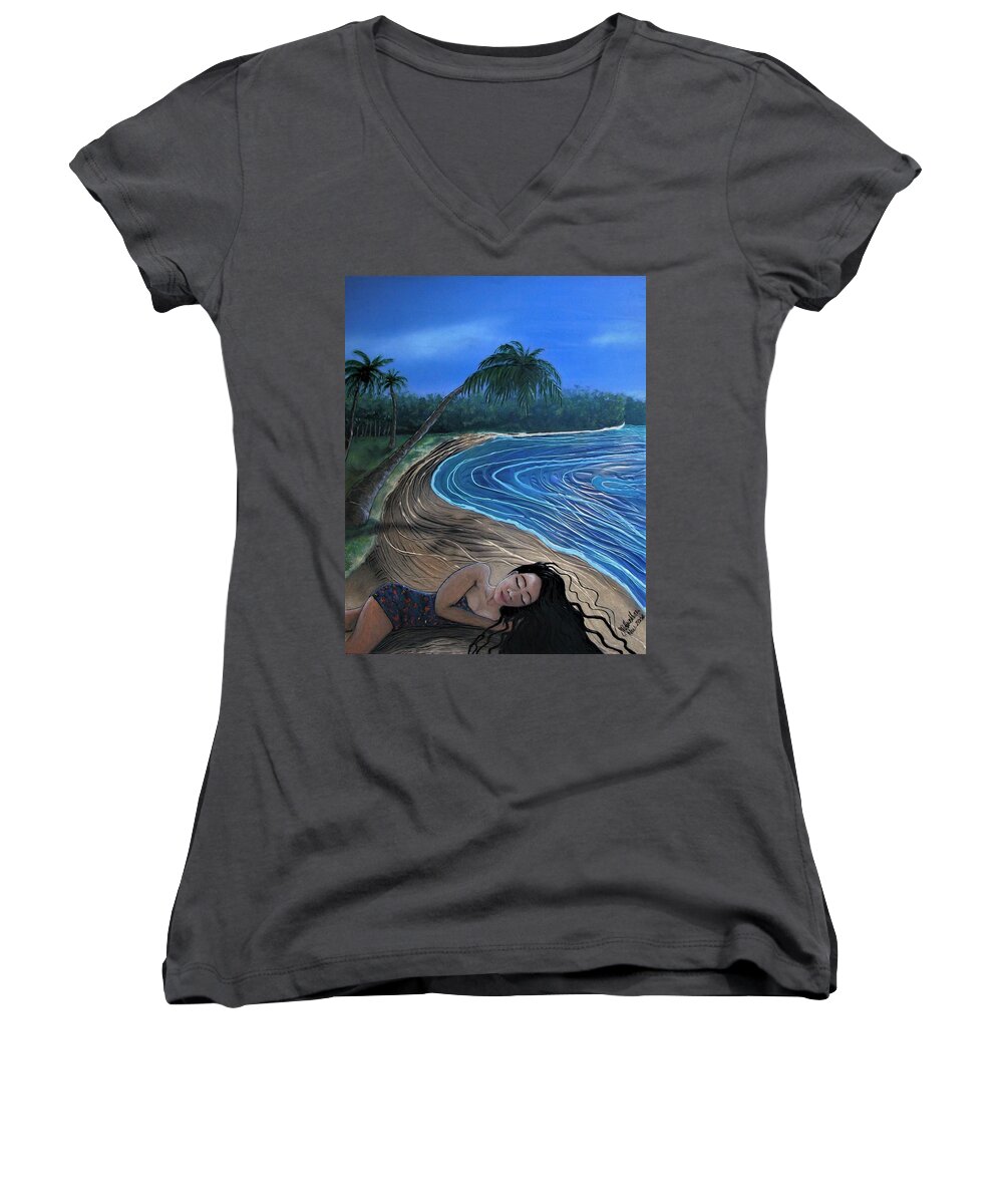 Sleeping Beauty Women's V-Neck featuring the painting Sleeping Beauty by Joan Stratton