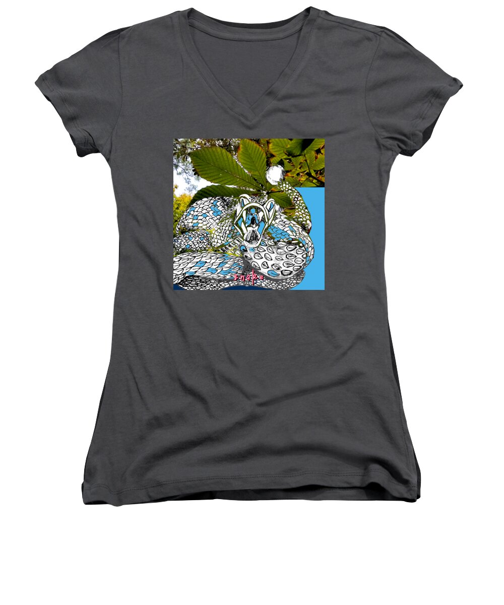 Drawing And Photography Women's V-Neck featuring the drawing Snake by Carol Rashawnna Williams