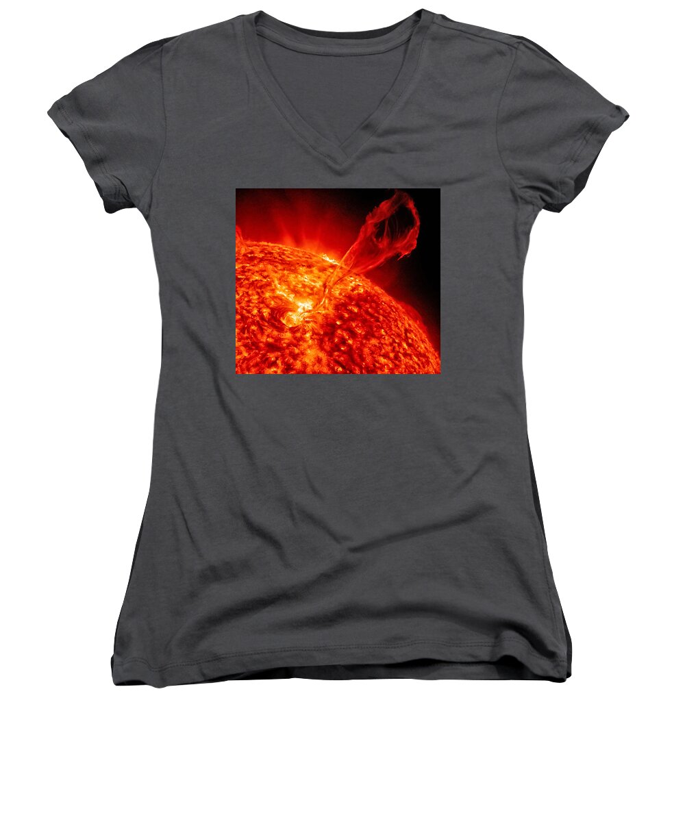 Cosmos Women's V-Neck featuring the photograph Solar eruption by Mango Art