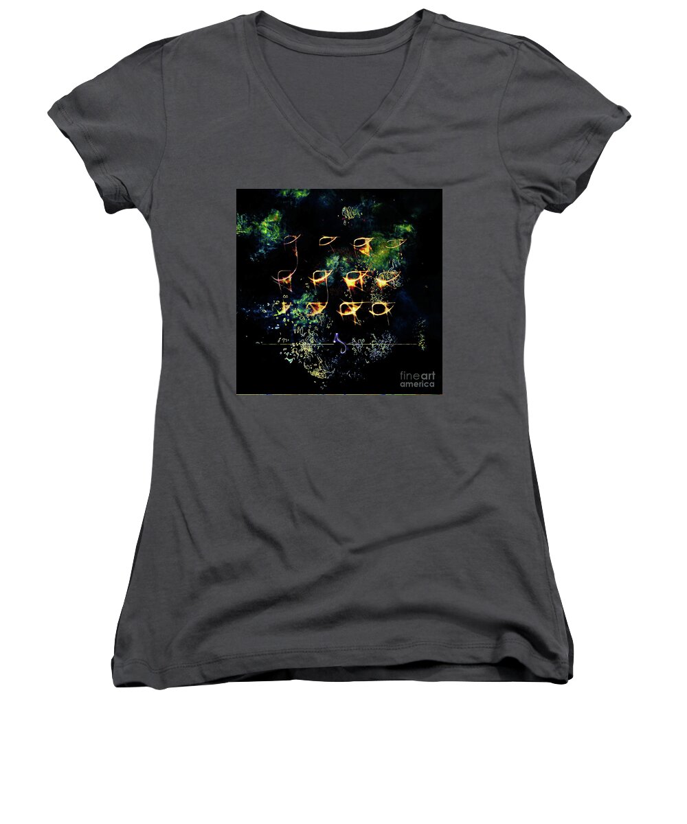 Abstract Women's V-Neck featuring the photograph Space and Water Messages by Dutch Bieber