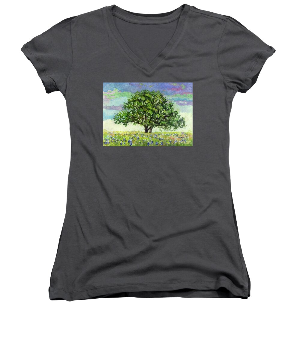 Oak Women's V-Neck featuring the painting Spring Prelude 1 by Hailey E Herrera