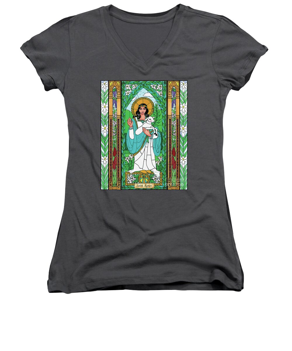 Saint Agnes Women's V-Neck featuring the painting St. Agnes - BNSGN by Brenda Nippert