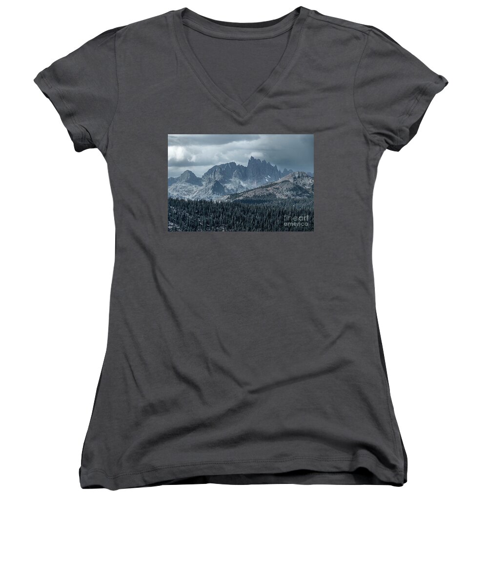 Landscape Women's V-Neck featuring the photograph Storm over the Minarets by Sandra Bronstein