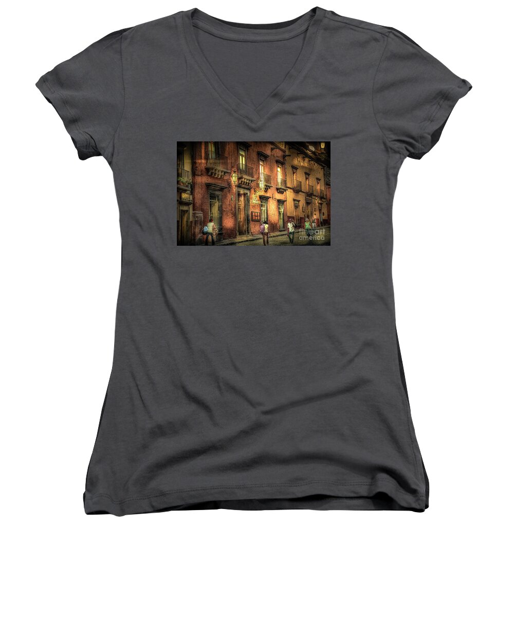 Street Women's V-Neck featuring the photograph Street Scene San Miguel by Barry Weiss