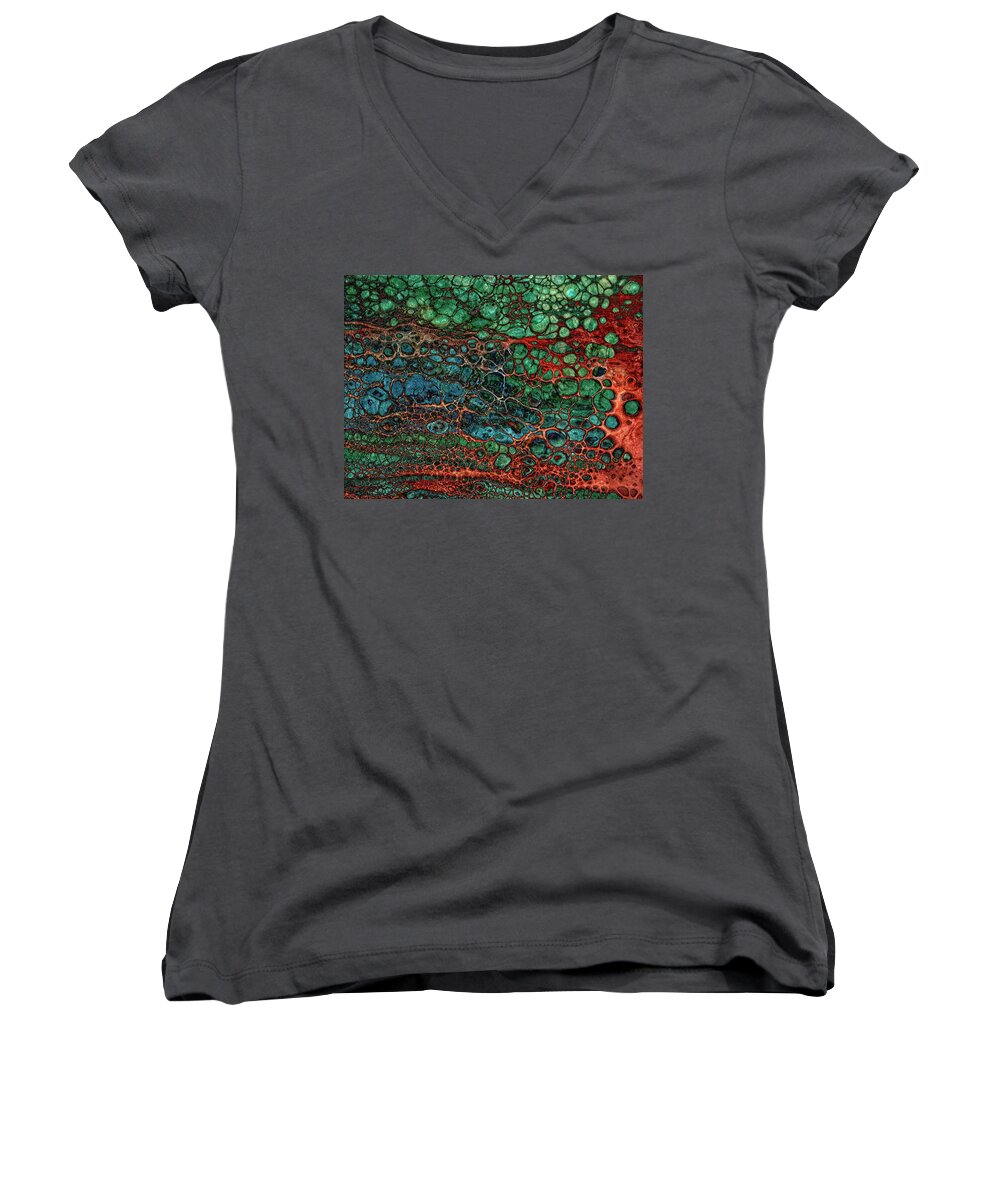 Abstract Women's V-Neck featuring the digital art Subterranean by Sandra Selle Rodriguez